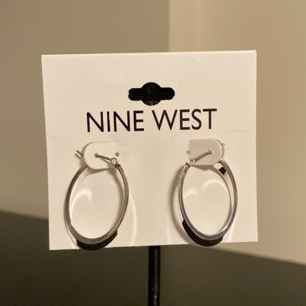 Nine West Shiny Silver Oval Earrings